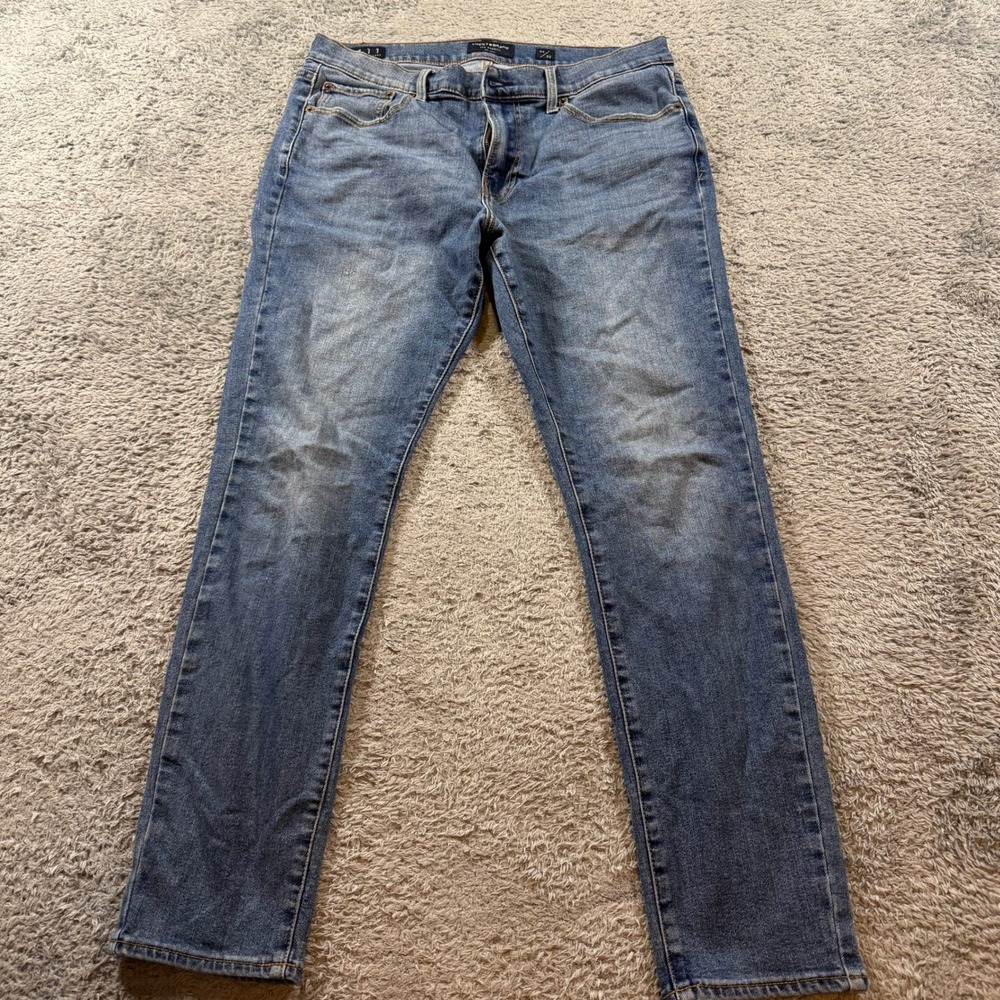 Lucky Brand 411 Athletic Taper Mens Jeans 34x32 Blue Denim Faded Casual Style